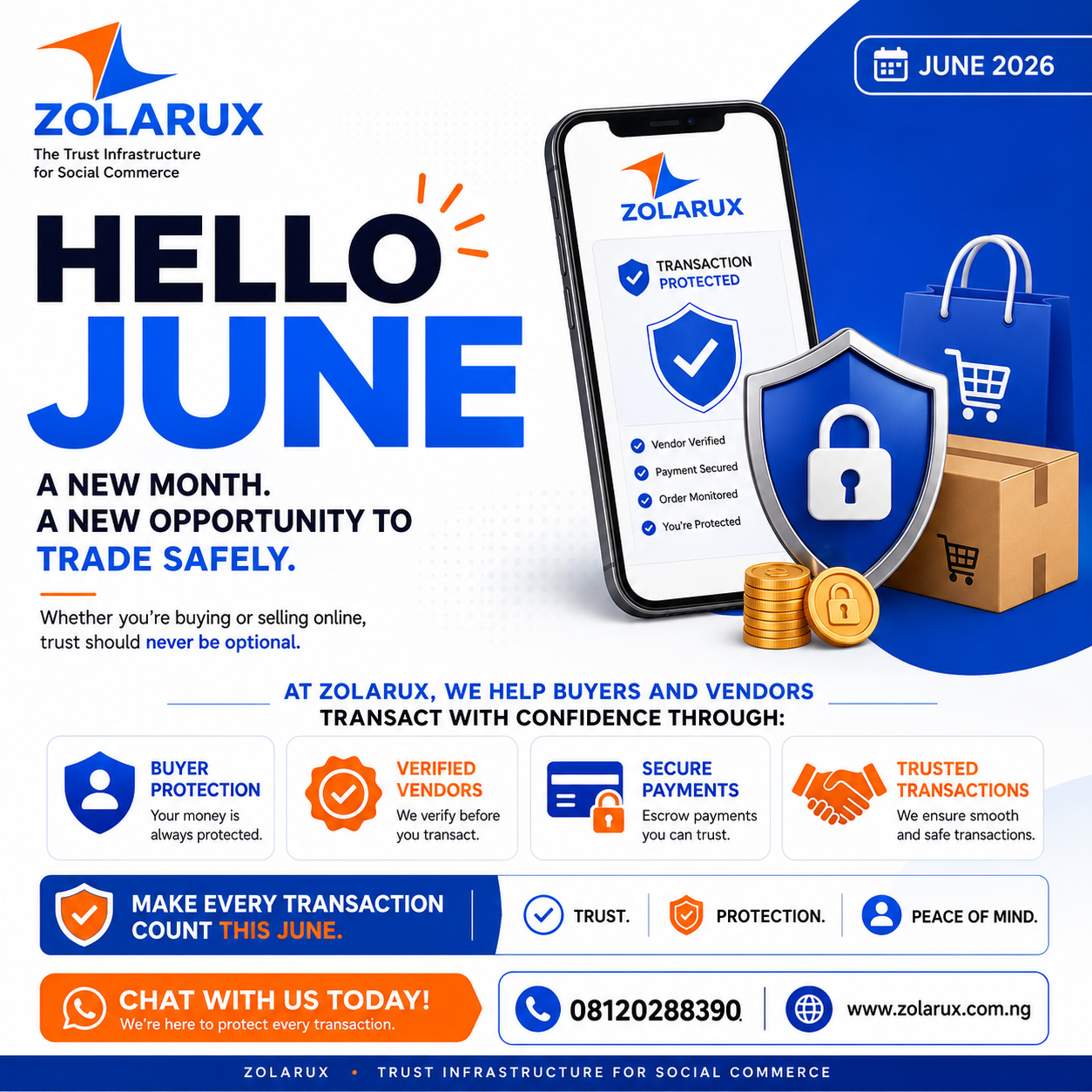 Zolarux "Hello June" social flyer generated with ChatGPT